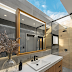 Banheiro contemporâneo cinza e amadeirado com teto de vidro!