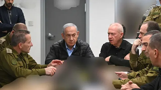 Israeli PM and DN Gallant in the Kirya HQ during the Strike in Iran (Avi Ohayon/ GPO)