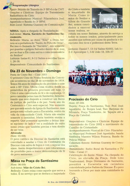 PROGRAMA DA FESTA DE NOSSA SENHORA DA CONCEIÇÃO – 2003 – Santarém – Pará - Brasil