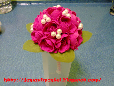 Pearly Felt Roses Hand Bouquets (Shocking Pink and Green Leaves)