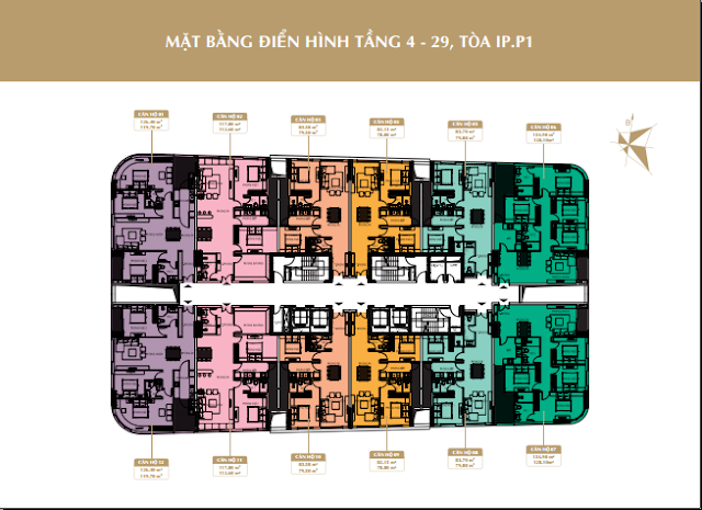 Mặt bằng tầng điển hình chung cư Imperial Plaza tòa IP.P1