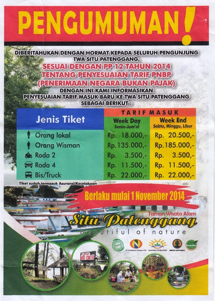 Harga Tiket Masuk TWA Situ Patenggang 01 November 2014