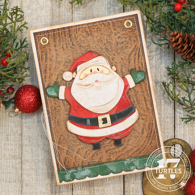 Christmas Banner by Juliana Michaels featuring Tim Holtz Sizzix Christmas 2023 Santa Greetings and Woodgrain