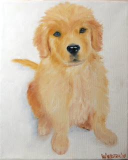 Daily Painters, Daily Paintings, Golden Retriever Puppy in the Snow Painting - Daily Painting Blog - Original Oil and Acrylic Artwork by Artist Mark Webster