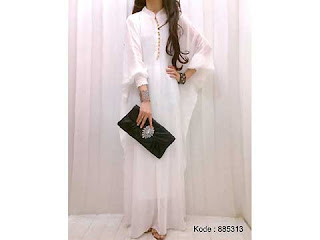 White Kaftan Cantik Kerah Shanghai