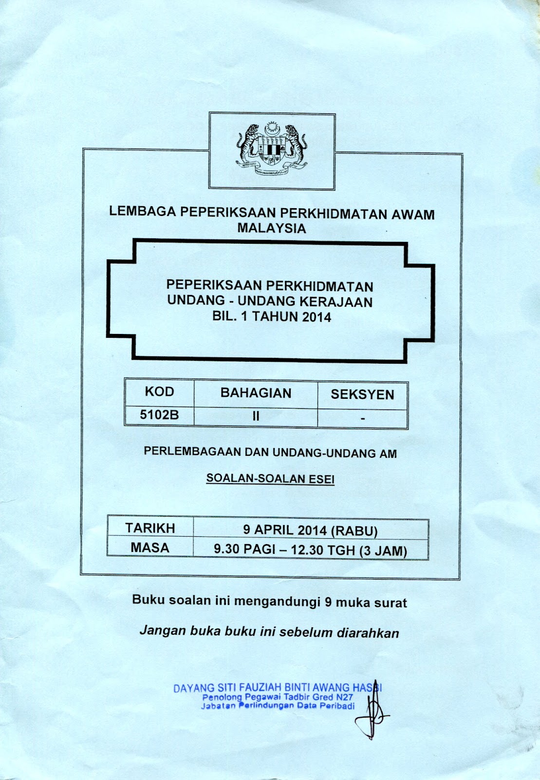 Hidup Itu Indah : Contoh Soalan 5102B (Perlembagaan 