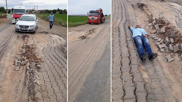 Çöken yol sürücülere zor anlar yaşatıyor