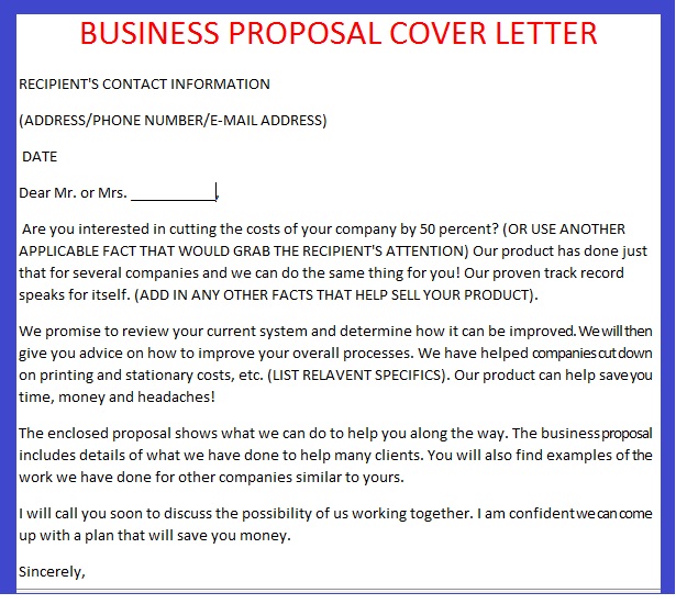 Cover letter for business proposal examples