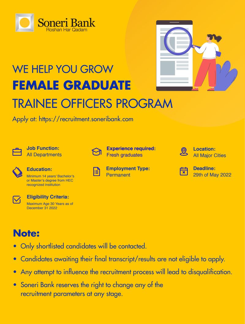 Female Graduate Trainee Officers Program! At Soneri Bank Ltd