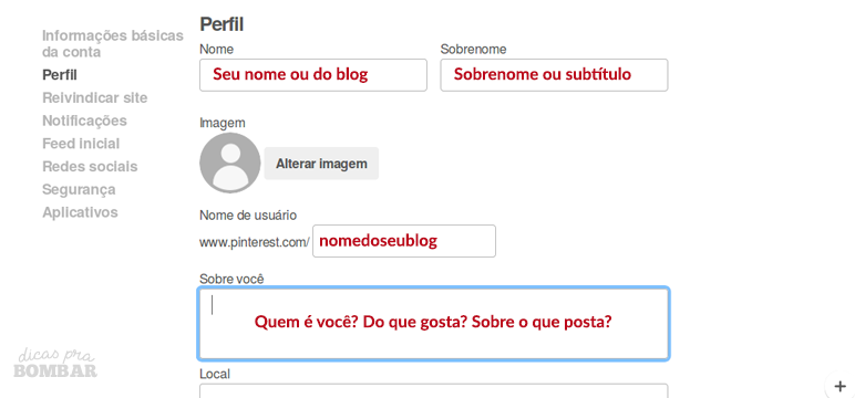 Editando seu PERFIL no Pinterest.