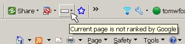 Screenshot of Google Toolbar showing a Page Rank of none