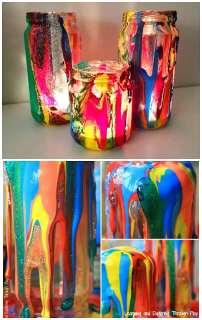 Drip Painting Process Art for Kids - Rainbow Luminaries.