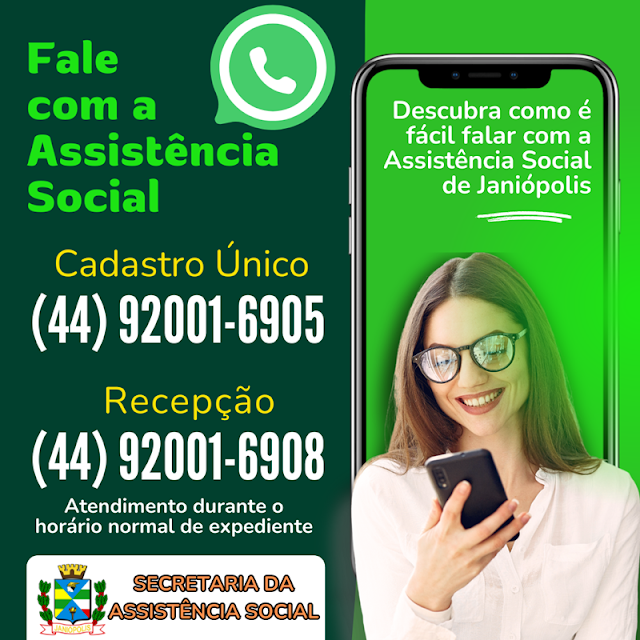 Assistência Social agora tem WhatsApp para atender a população de Janiópolis