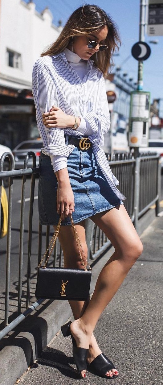 street style addiction: shirt + skirt + bag