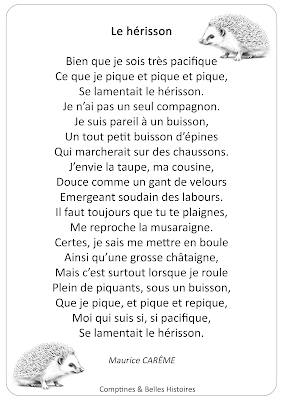 Le hérisson - Paroles de la poésie de Maurice Careme pour les enfants - Sélection de Poésie, Chansons et Comptines pour enfant - Par Comptines et Belles Histoires