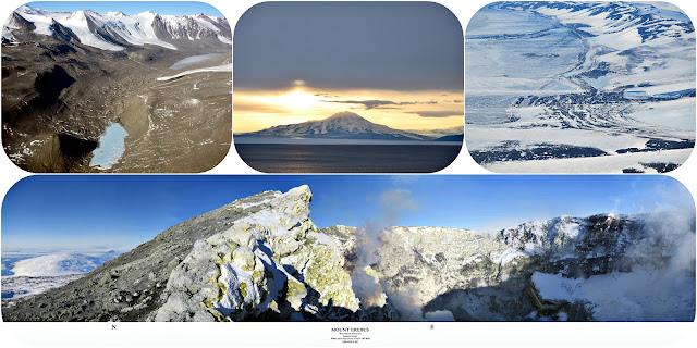 Ross Island in Antarctica from frozen mountains, volcanos, and sunrises