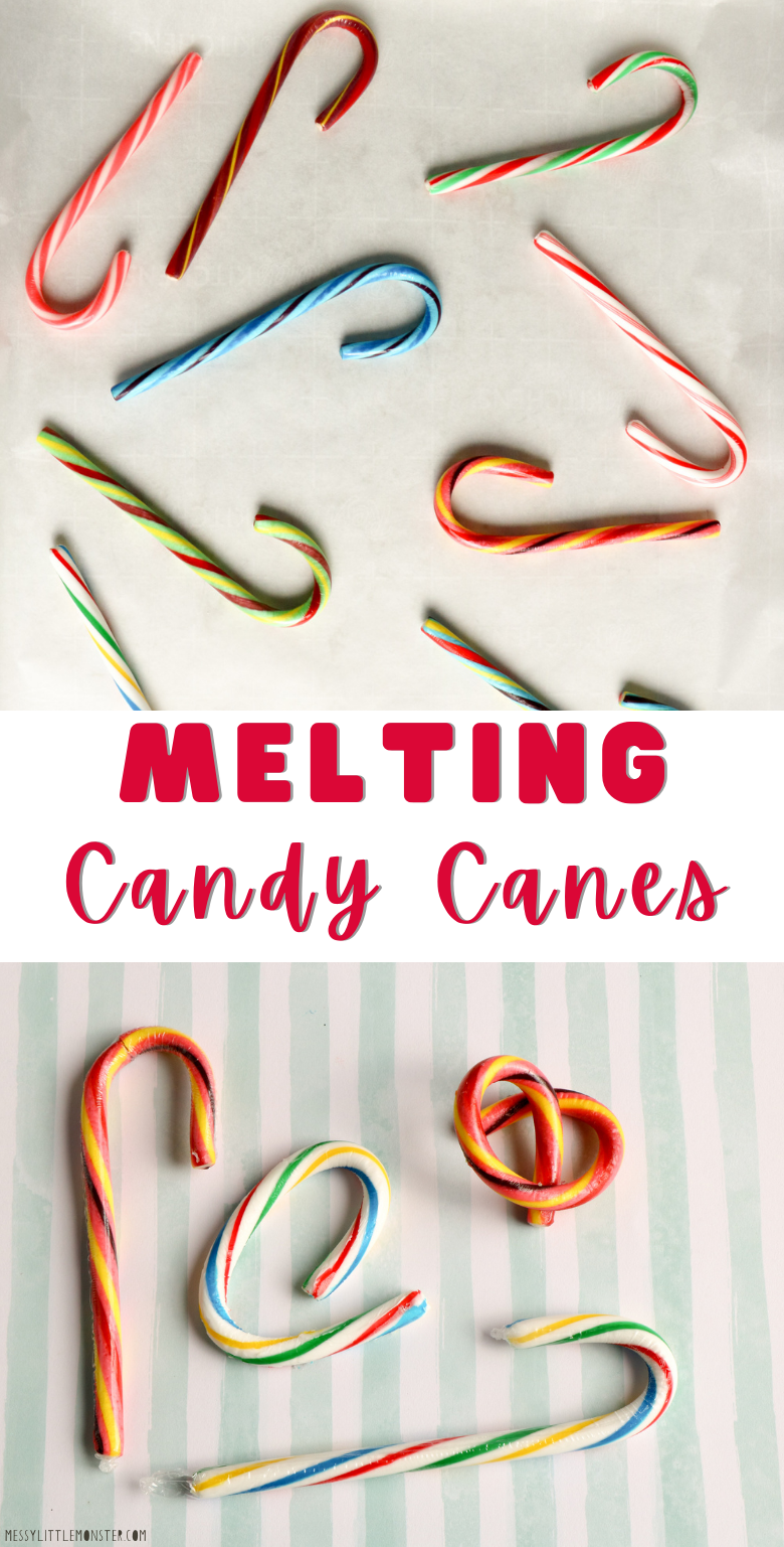 Melting candy cane experiment. Easy Christmas science experiment for kids.