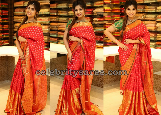 Srijitha Ghosh Red Kanjeevaram Saree