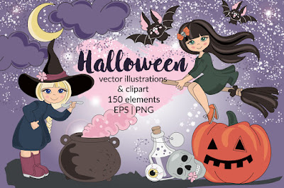 HALLOWEEN Holiday Cartoon Vector Illustration Set