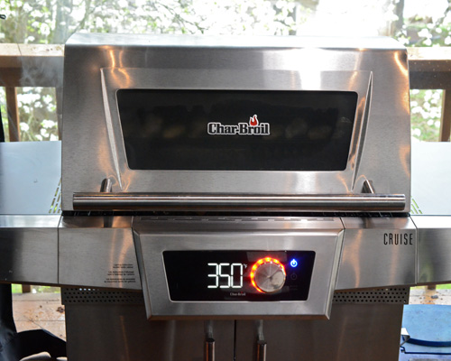 The Char-Broil Cruise has a glass panel on front that lets you see food without opening the lid