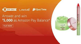 all answer of Amazon Lakme brand quiz time contest