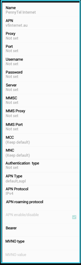 New Pennytel APN Settings android