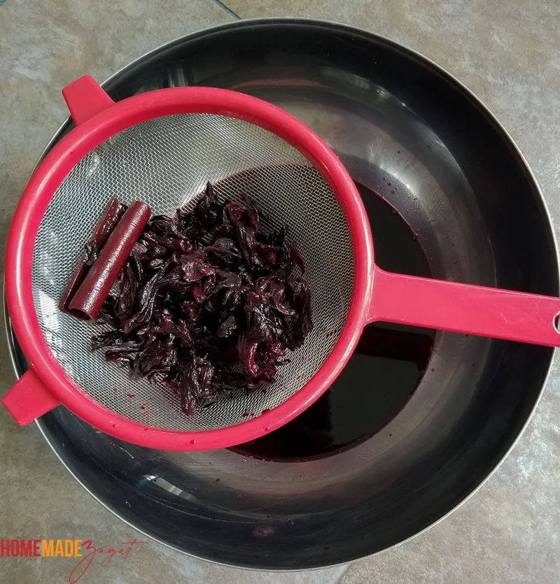 Strained sorrel pulp to separate for  the sorrel juice