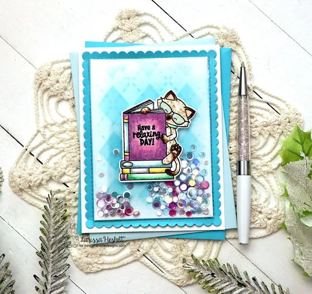 Have a Relaxing Day Card by Larissa Heskett for Newton's Nook Designs using Newton's Reading List, Argyle Stencil Set and Frames & Flags Die Set
