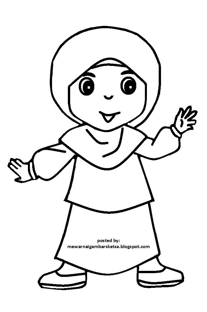 Mewarnai Gambar: Mewarnai Gambar Sketsa Kartun Anak Muslimah 95