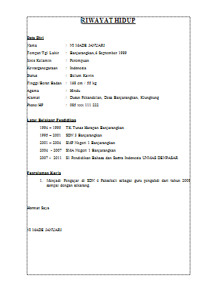 Download Contoh Daftar Riwayat Hidup (Curriculum vitae CV 