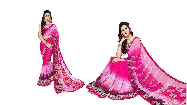 Sutram Printed Designer Pink Georgette Saree