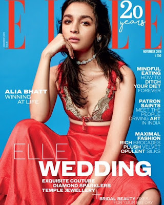 Alia Bhatt looking sensual for elle magazine cover in red plunging neckline sheath dress