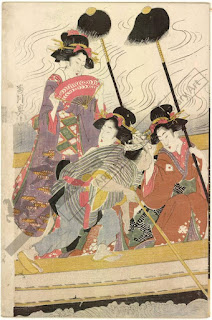 Women’s daimyo procession crossing the river on ferry boats (title not original)