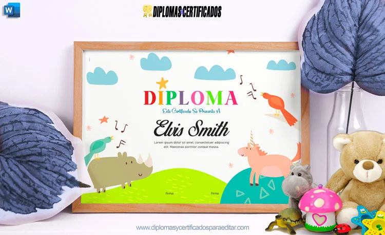 Diploma de kínder con bonitas ilustraciones