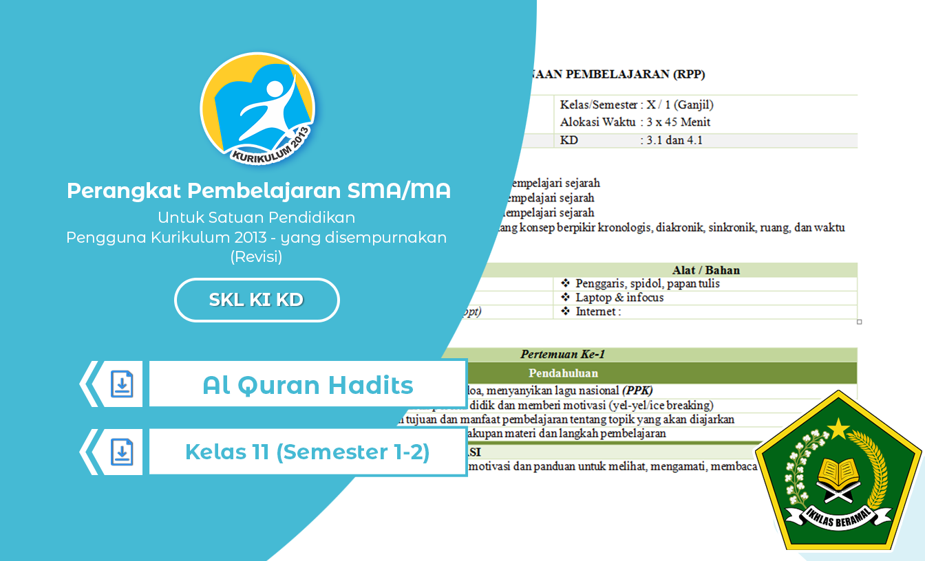 SKL KI KD Al Quran Hadits K13 Kelas 11 SMA 2022/2023 Revisi