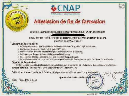 CNAP= Centre numérique d’Apprentissage Pédagogique