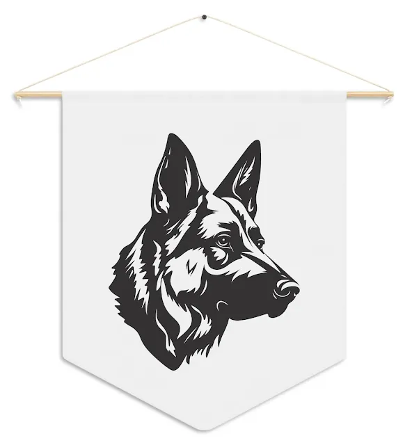 Pennant With Graphic of Black and White German Shepherd Head