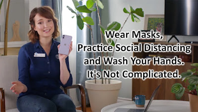 Wear Masks, Practice Social Distancing and Wash Your Hands. It's Not Complicated. meme - with AT&T Spokesmodel "Lily"