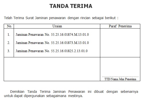 Contoh Surat Tanda Terima Uang Muka