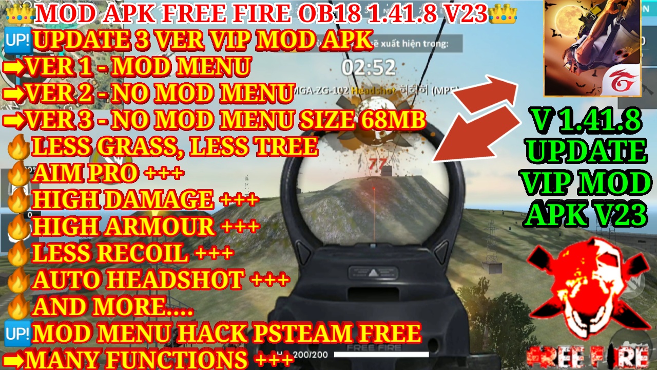 DOWNLOAD MOD FREE FIRE OB18 V23  MEGA MOD APK, MOD MENU HACK, HEADSHOT