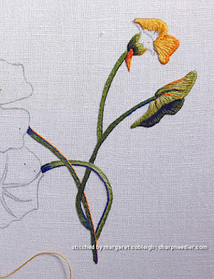 Catherine Laurencon Capucines (Inspirations): needlepainted embroidered small nasturtium flower started