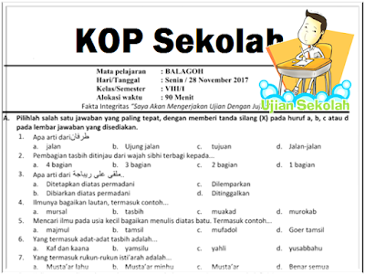 Contoh Soal UAS Ilmu Balaghah Kelas 8 & 9 Tahun pelajaran 2017