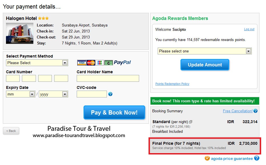 Paradise Tour & Travel: Voucher Hotel Agoda