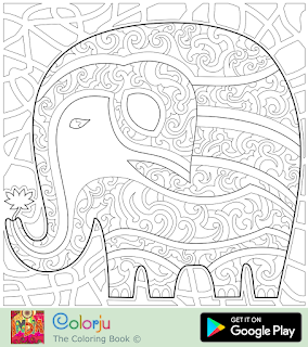 Free Indian bohemian elephant holding lotus design coloring page