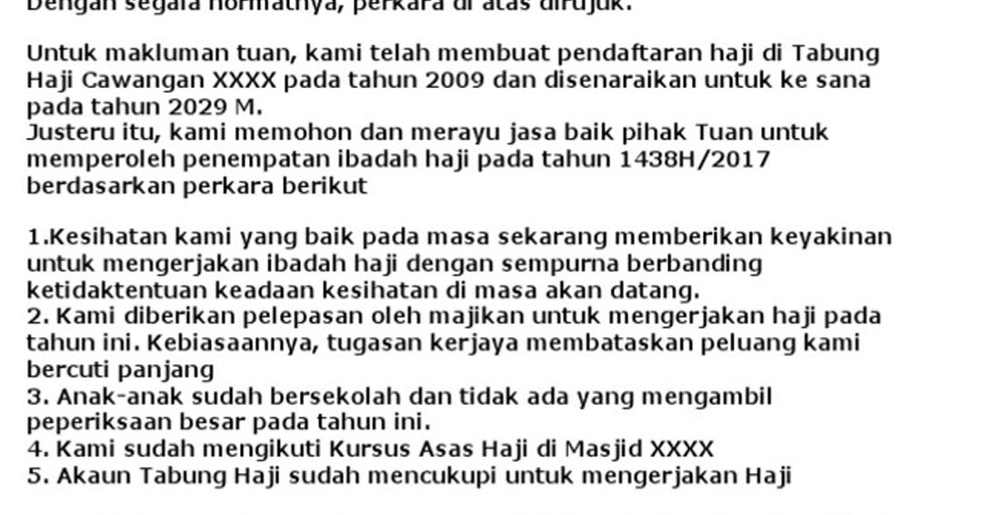 Contoh Surat Rayuan Haji Untuk Mahram - Runawa Yangels