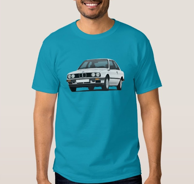 BMW E30 (3 Series) illustration t-shirts @Zazzle Store white