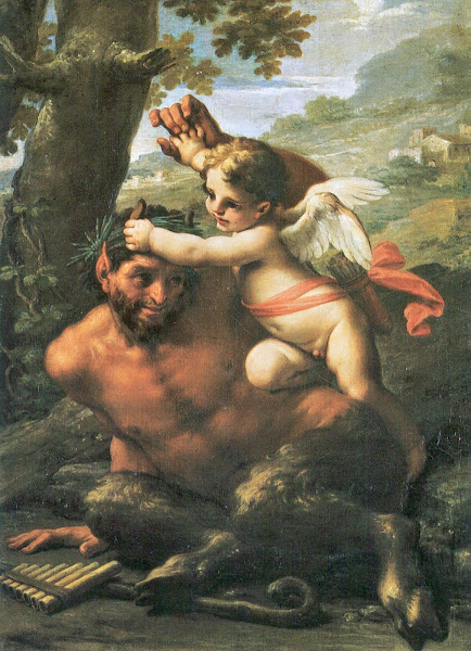 Love and Pan, Mancini Kampf, Classical mythology, Greek mythology, Roman mythology, mythological Art Paintings, Myths and Legends