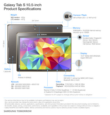 Spesifikasi dan Harga Hp Samsung Galaxy Tab S 10.5 Terbaru