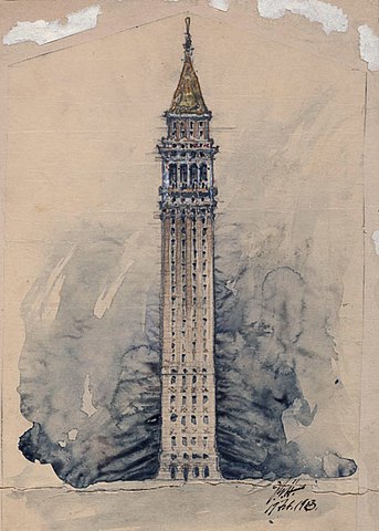 Sather Tower By John Galen Howard - from the exhibition catalog of the 'Roma Pacifica' Online Exhibit. Of the John Galen Howard Collection (1955-4), Environmental Design Archives, University of California, Berkeley., Public Domain