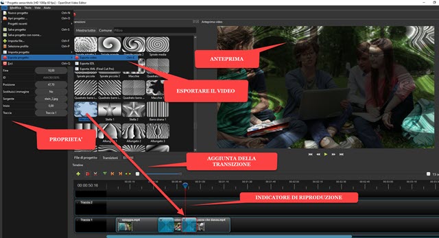 aggiungere 400 transizioni ai video con openshot